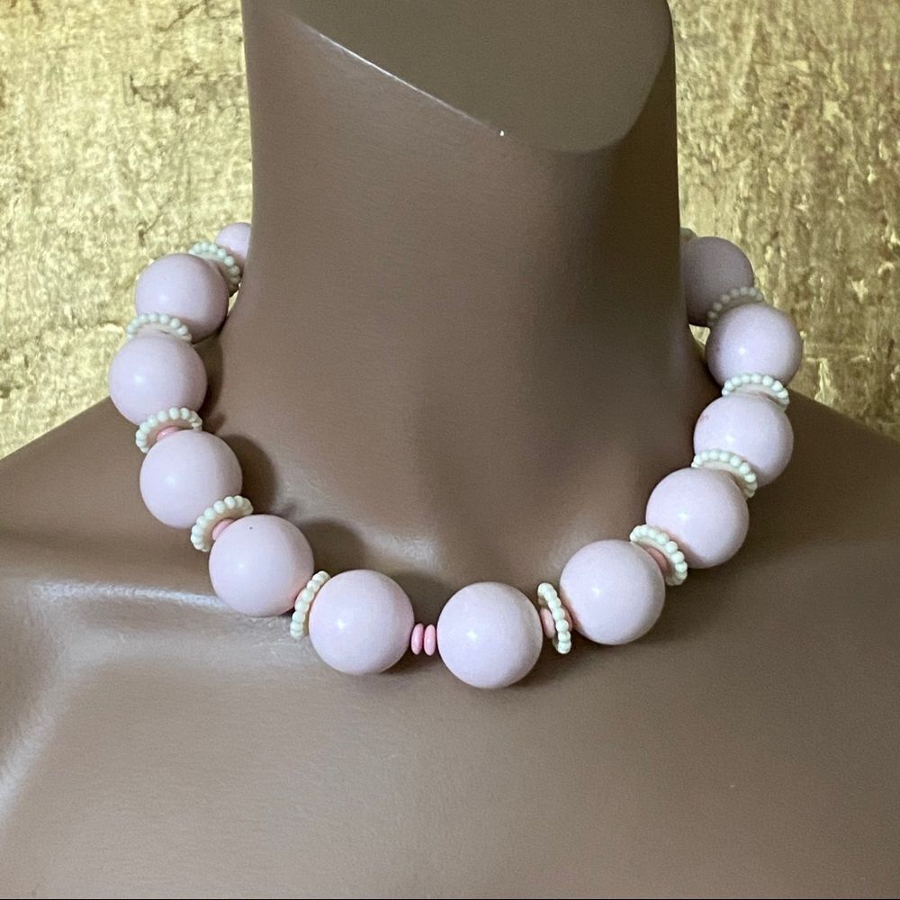 Pauline Rader vintage baby pink beads necklace